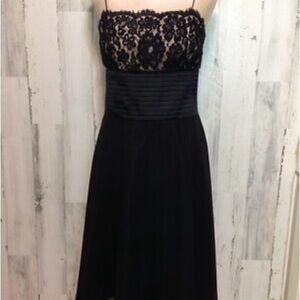 Davids Bridal Vintage Black Cocktail Dress w/ Thin Straps & Empire Beaded Lace